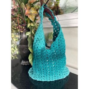 Crochet Market Tote Bag In Variegated Teal